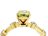 Yellow gold Fancy Yellow Emerald  Solitaire Diamond Ring with Bezel Set Side Stones and Prong Setting_7