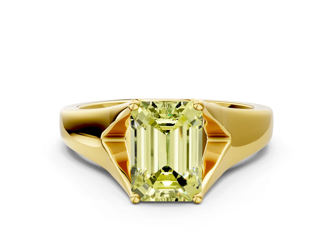 Yellow gold Fancy Yellow Emerald  Solitaire Diamond Ring with Cathedral Band and Four-Prong Setting_59