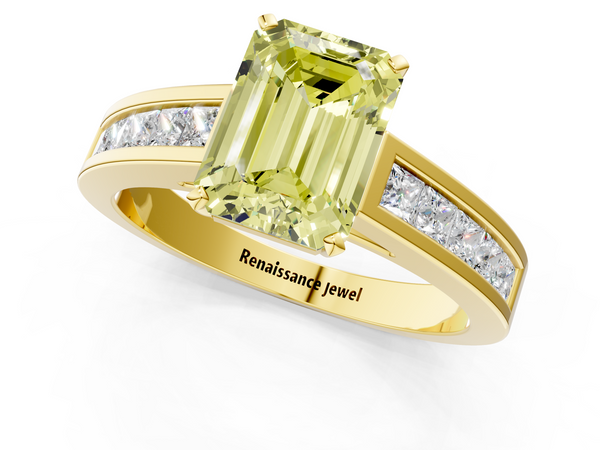 Yellow Gold Emerald Cut Channel Set Solitaire Engagement Ring Setting for Fancy Yellow Center