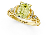 Yellow gold Fancy Yellow Emerald  Solitaire Diamond Ring with Filigree Band and Four-Prong Setting_48