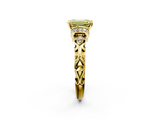 Yellow gold Fancy Yellow Emerald  Solitaire Diamond Ring with Filigree Band and Four-Prong Setting_49