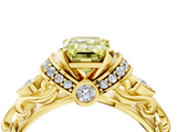 Yellow gold Fancy Yellow Emerald  Solitaire Diamond Ring with Filigree Band and Four-Prong Setting_51