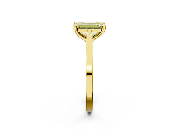 Yellow gold Fancy Yellow Emerald  Solitaire Diamond Ring with Four-Prong Setting and Tapered Band