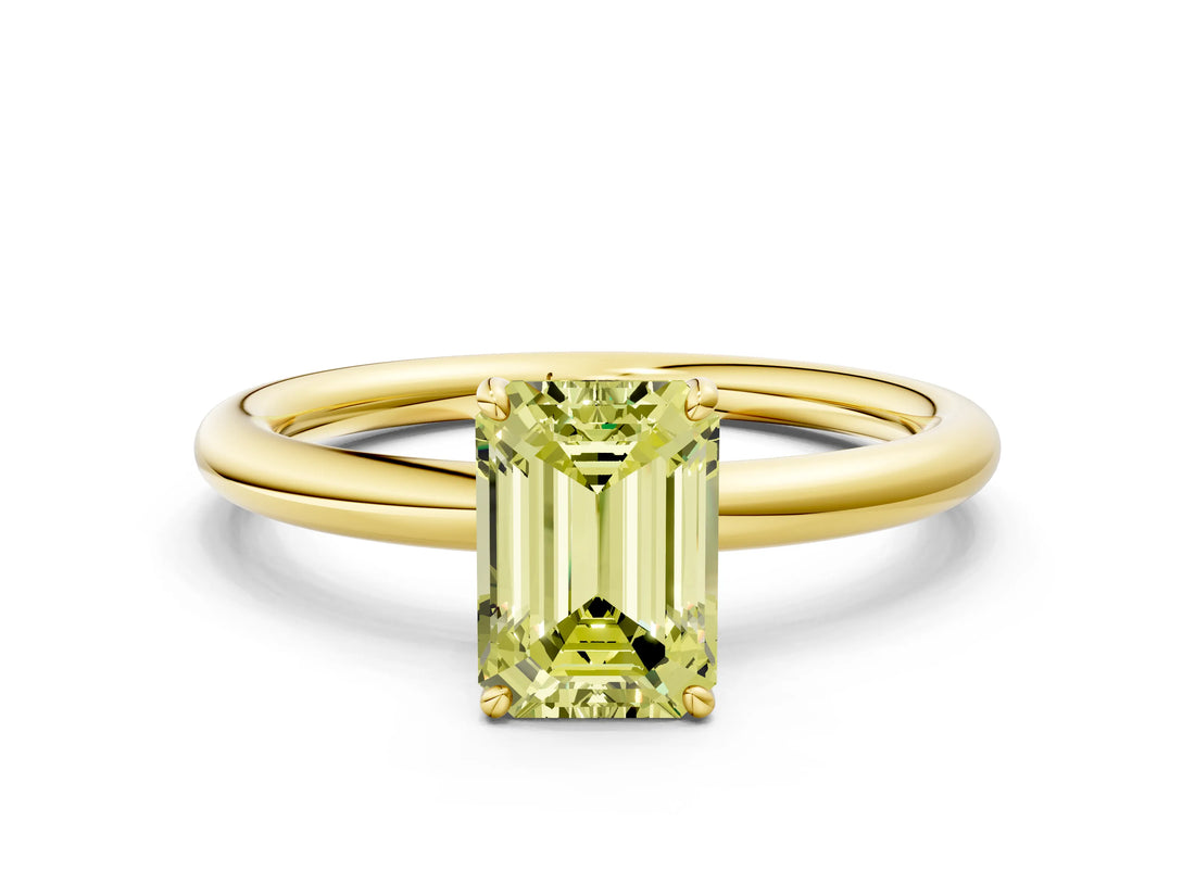 Yellow gold Fancy Yellow Emerald  Solitaire Diamond Ring with Four-Prong Setting on a Plain Band_20