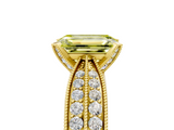 Yellow gold Fancy Yellow Emerald  Solitaire Diamond Ring with Milgrain Pavé Band and Four-Prong Setting_43