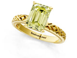 Yellow gold Fancy Yellow Emerald  Solitaire Diamond Ring with Milgrain and Black Enamel X Pattern Band_134