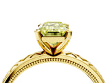 Yellow gold Fancy Yellow Emerald  Solitaire Diamond Ring with Milgrain and Black Enamel X Pattern Band_137