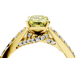 Yellow gold Fancy Yellow Emerald  Solitaire Diamond Ring with Pavé Band and Four-Prong Setting_105