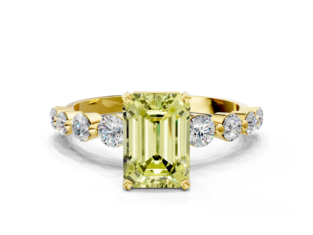 Yellow gold Fancy Yellow Emerald  Solitaire Diamond Ring with Pave Band and Four-Prong Setting_254