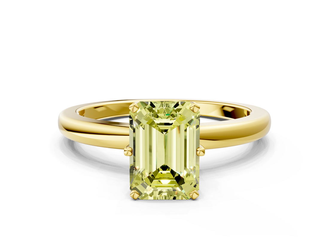 Yellow gold Fancy Yellow Emerald  Solitaire Diamond Ring with Six-Prong Setting on a Classic Band_3
