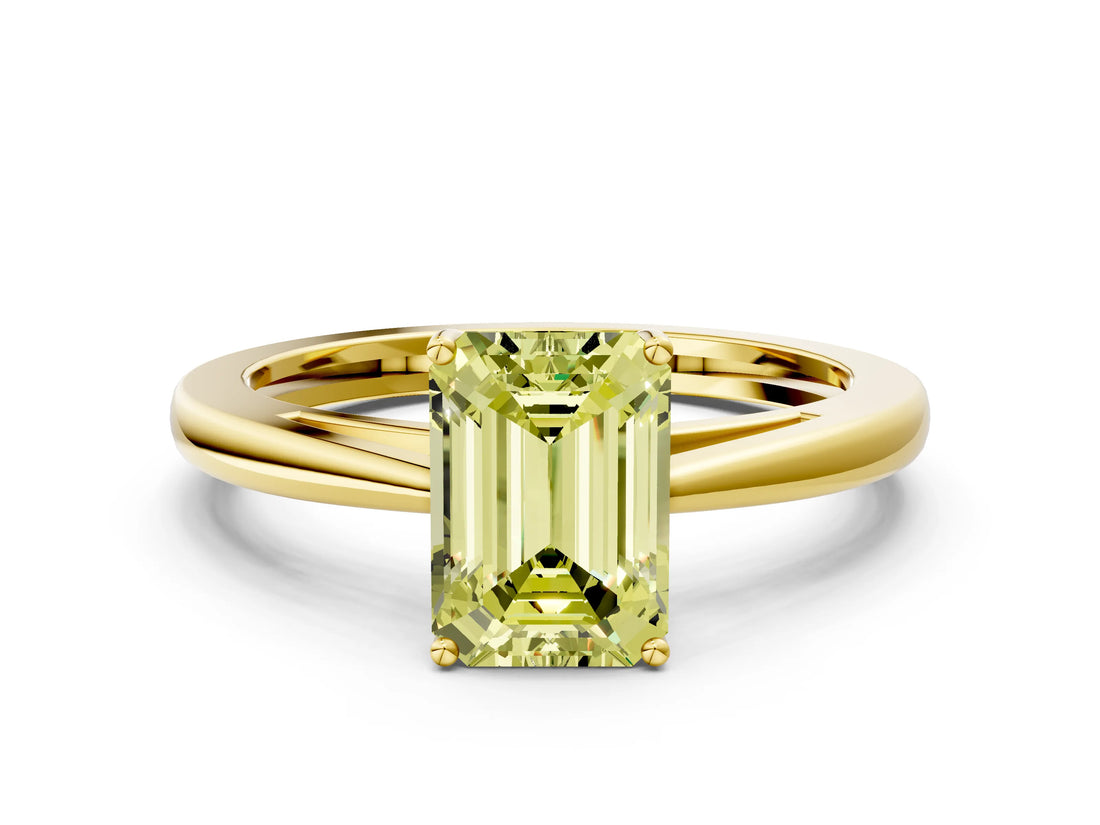 Yellow gold Fancy Yellow Emerald  Solitaire Diamond Ring with Split Shank and Four-Prong Setting_12