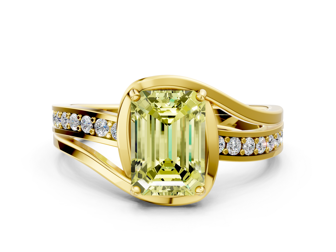 Yellow gold Fancy Yellow Emerald  Solitaire Diamond Ring with Split Shank and Prong Setting_42