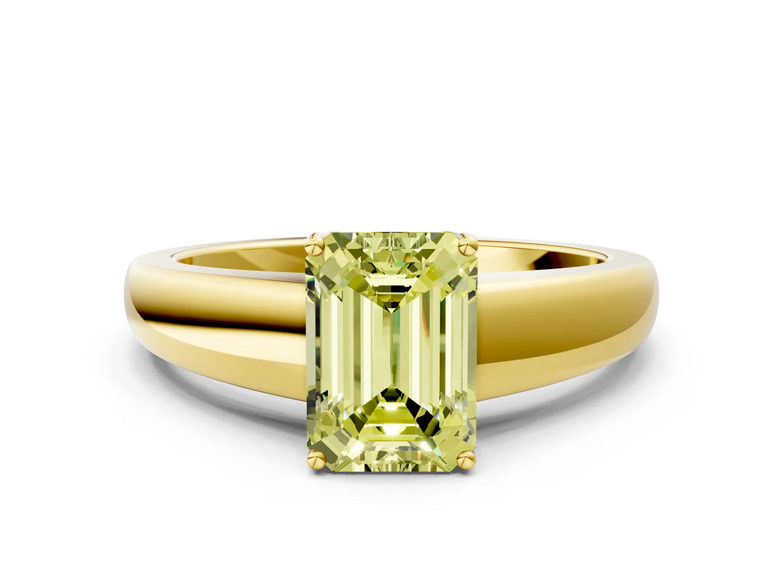 Yellow gold Fancy Yellow Emerald  Solitaire Diamond Ring with Tapered Band and Four-Prong Setting_49