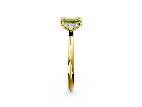Yellow gold Fancy Yellow Emerald  Solitaire Diamond Ring with a Classic Band and Four-Prong Setting