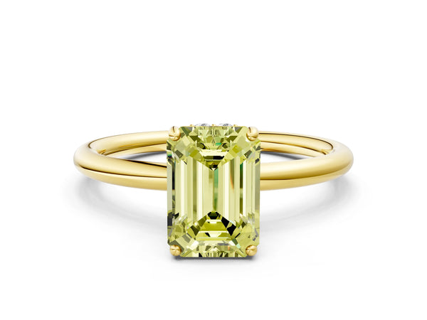 Yellow gold Fancy Yellow Emerald  Solitaire Diamond Ring with a Classic Band and Four-Prong Setting