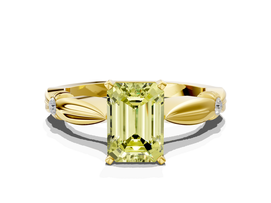 Yellow gold Fancy Yellow Emerald  Solitaire Diamond Twisted Band with Four-Prong Setting_42
