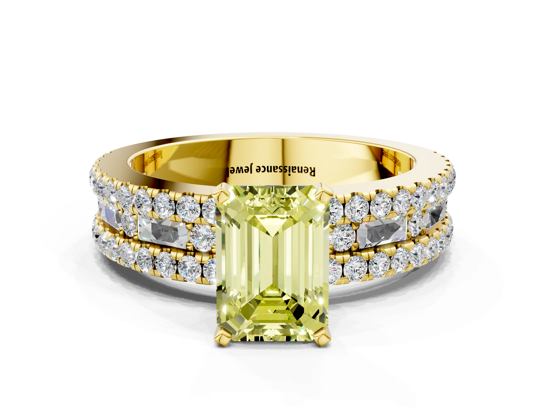 Yellow gold Fancy Yellow Emerald  Solitaire Diamond with Pave and Channel Set Band_42