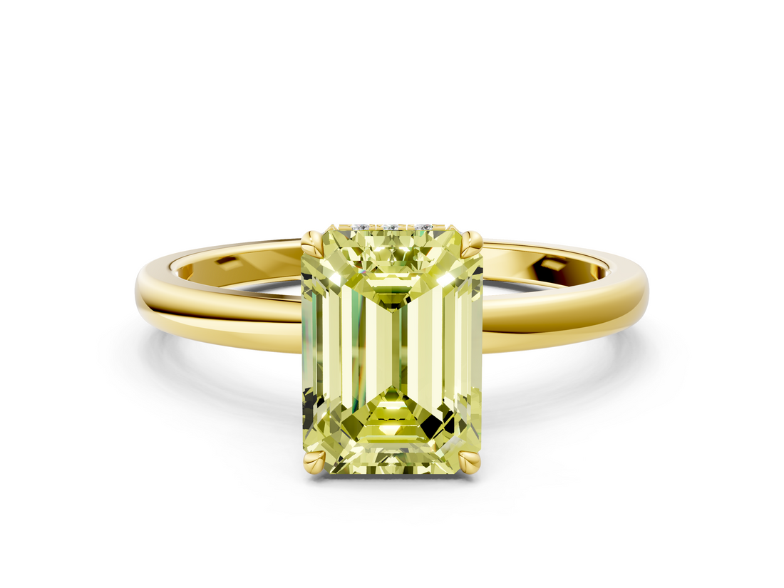 Yellow gold Fancy Yellow Emerald  Solitaire Engagement Ring with Cathedral Band and Four-Prong Setting_20