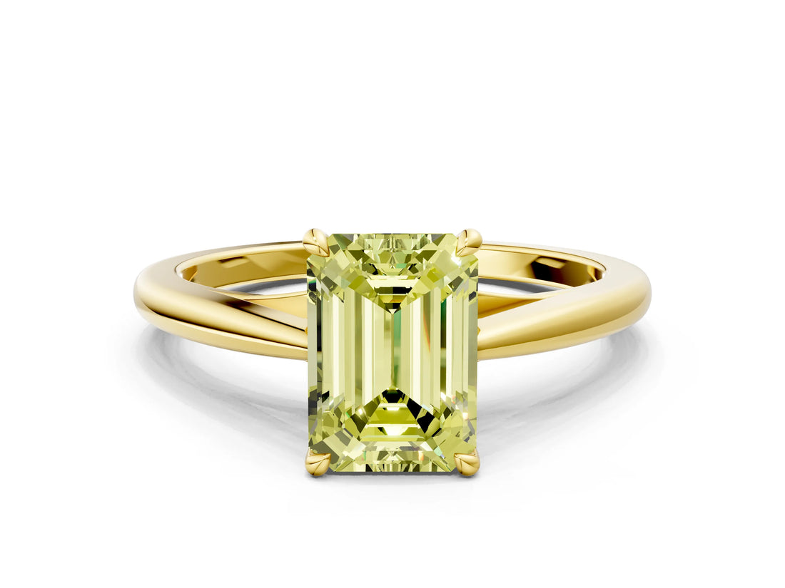 Yellow gold Fancy Yellow Emerald  Solitaire Engagement Ring with Four-Prong Setting and Classic Band 1