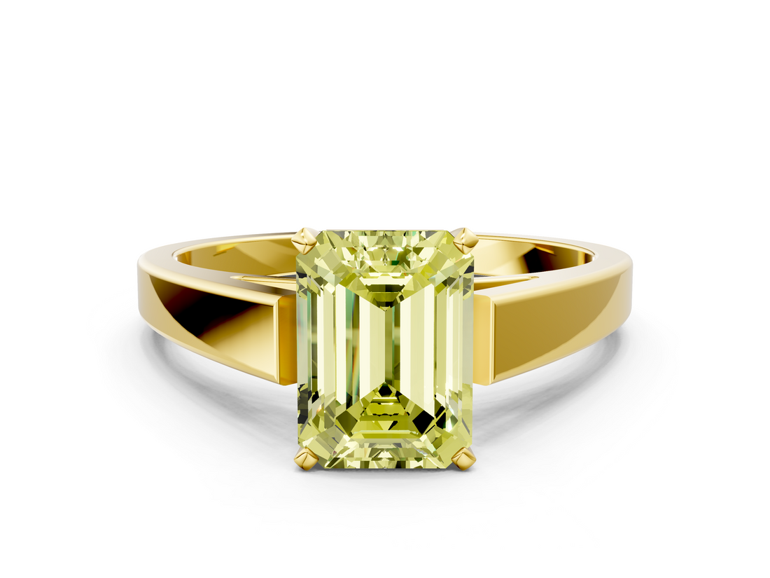 Yellow gold Fancy Yellow Emerald  Solitaire Engagement Ring with Four-Prong Setting and Tapered Band_3