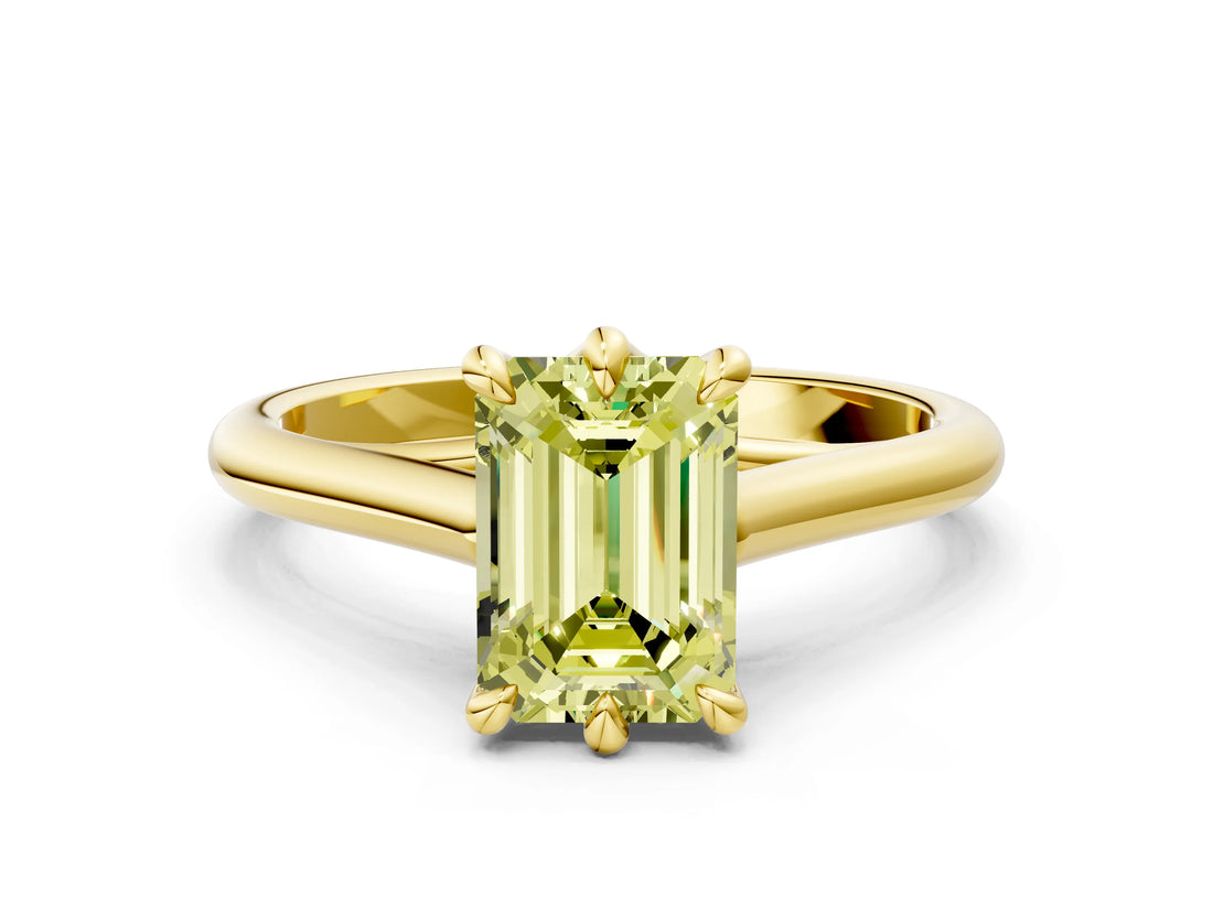 Yellow gold Fancy Yellow Emerald  Solitaire Engagement Ring with Six-Prong Setting and Classic Band