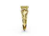 Yellow gold Fancy Yellow Emerald  Solitaire Filigree Engagement Ring with Halo and Prong Setting_70