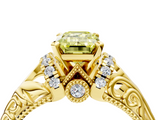 Yellow gold Fancy Yellow Emerald  Solitaire Filigree Engagement Ring with Halo and Prong Setting_72