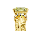 Yellow gold Fancy Yellow Emerald  Solitaire Filigree Engagement Ring with Halo and Prong Setting_73