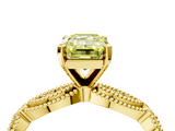 Yellow gold Fancy Yellow Emerald  Solitaire Milgrain Diamond Engagement Ring with Bezel and Marquise Band_132