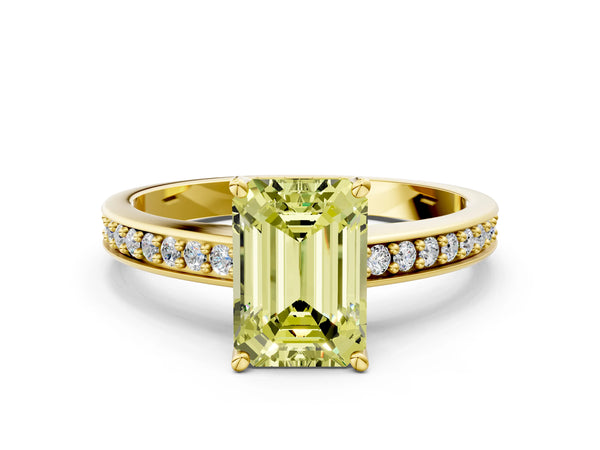 Yellow gold Fancy Yellow Emerald  Solitaire Pavé Band Prong Setting Ring