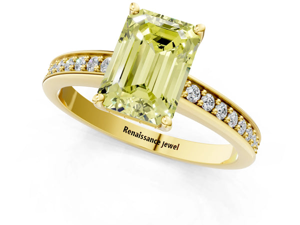 Yellow gold Fancy Yellow Emerald  Solitaire Pavé Band Prong Setting Ring