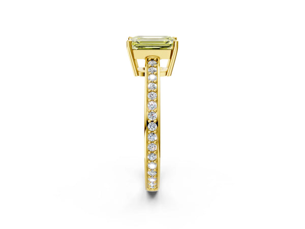 Yellow gold Fancy Yellow Emerald  Solitaire Pavé Band Prong Setting Ring