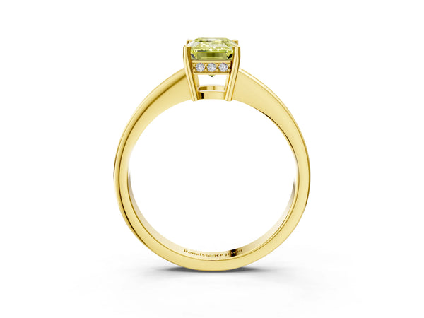 Yellow gold Fancy Yellow Emerald  Solitaire Pavé Band Prong Setting Ring