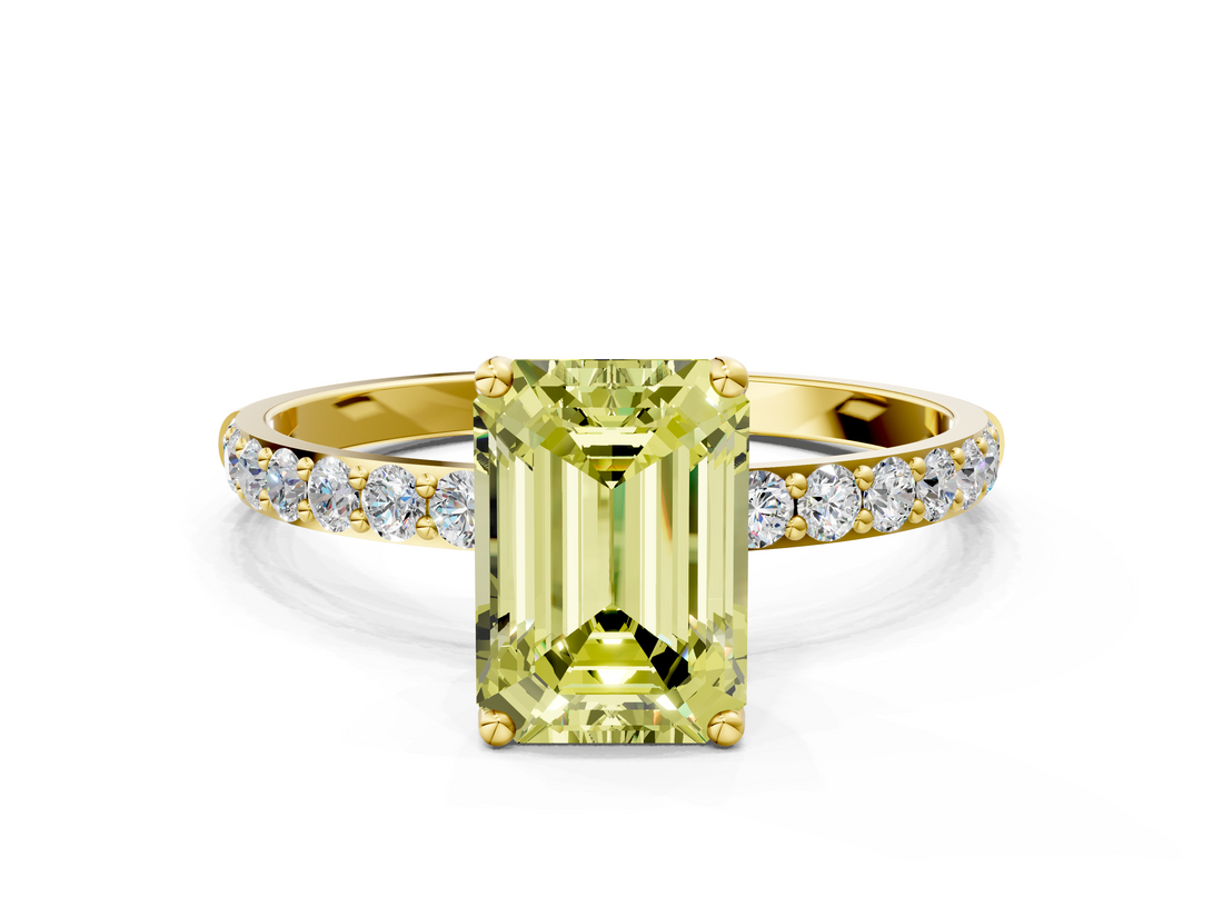 Yellow gold Fancy Yellow Emerald  Solitaire Pavé Diamond Engagement Ring with Four-Prong Setting_42