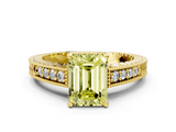 Yellow gold Fancy Yellow Emerald  Solitaire Pavé Diamond Milgrain Engagement Ring with Four-Prong Setting_3