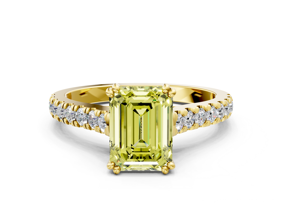 Yellow gold Fancy Yellow Emerald  Solitaire Pave Diamond Engagement Ring with Prong Setting_20