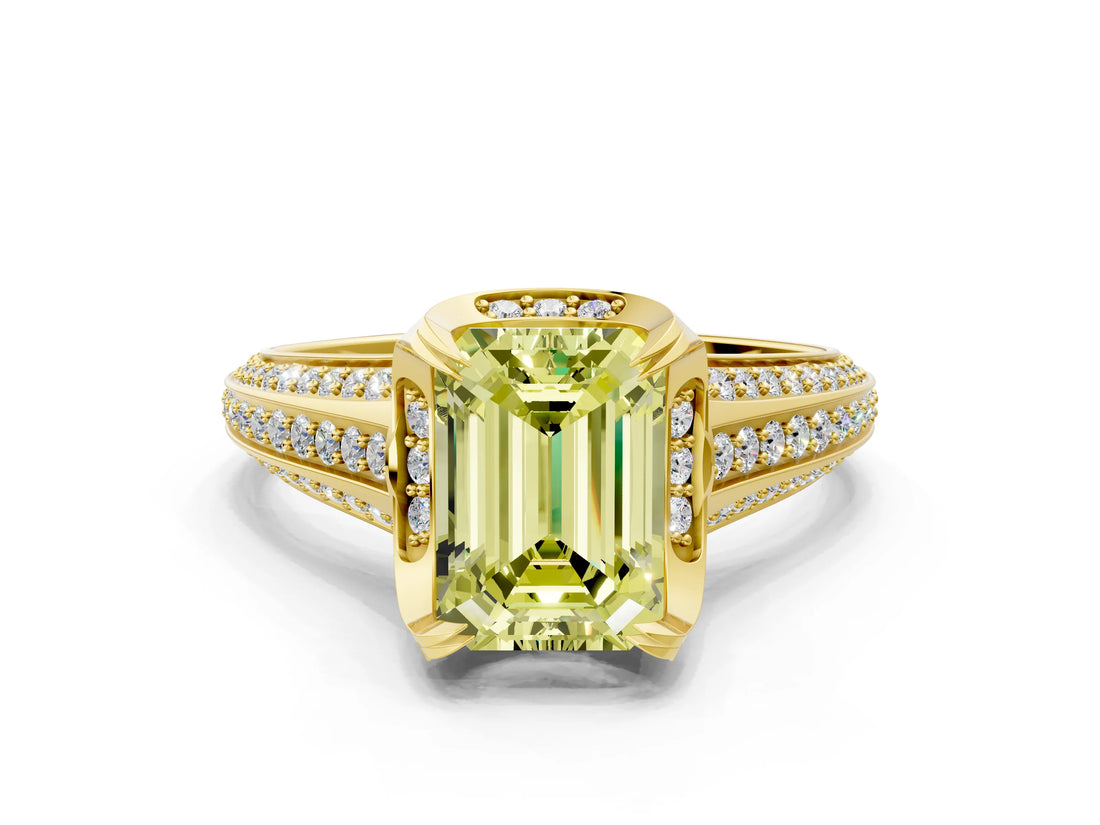 Yellow gold Fancy Yellow Emerald  Solitaire Pave Split Shank Ring with Four-Prong Setting_81
