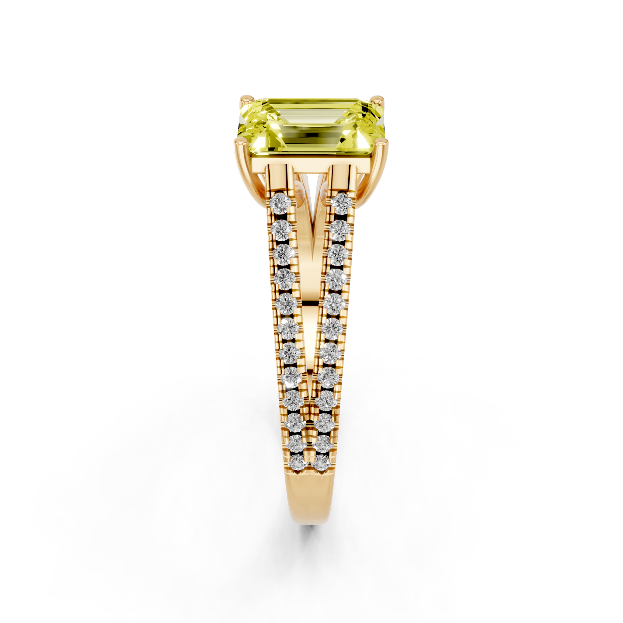 Yellow gold Fancy Yellow Emerald  Solitaire Split Shank Pavé Diamond Engagement Ring_306