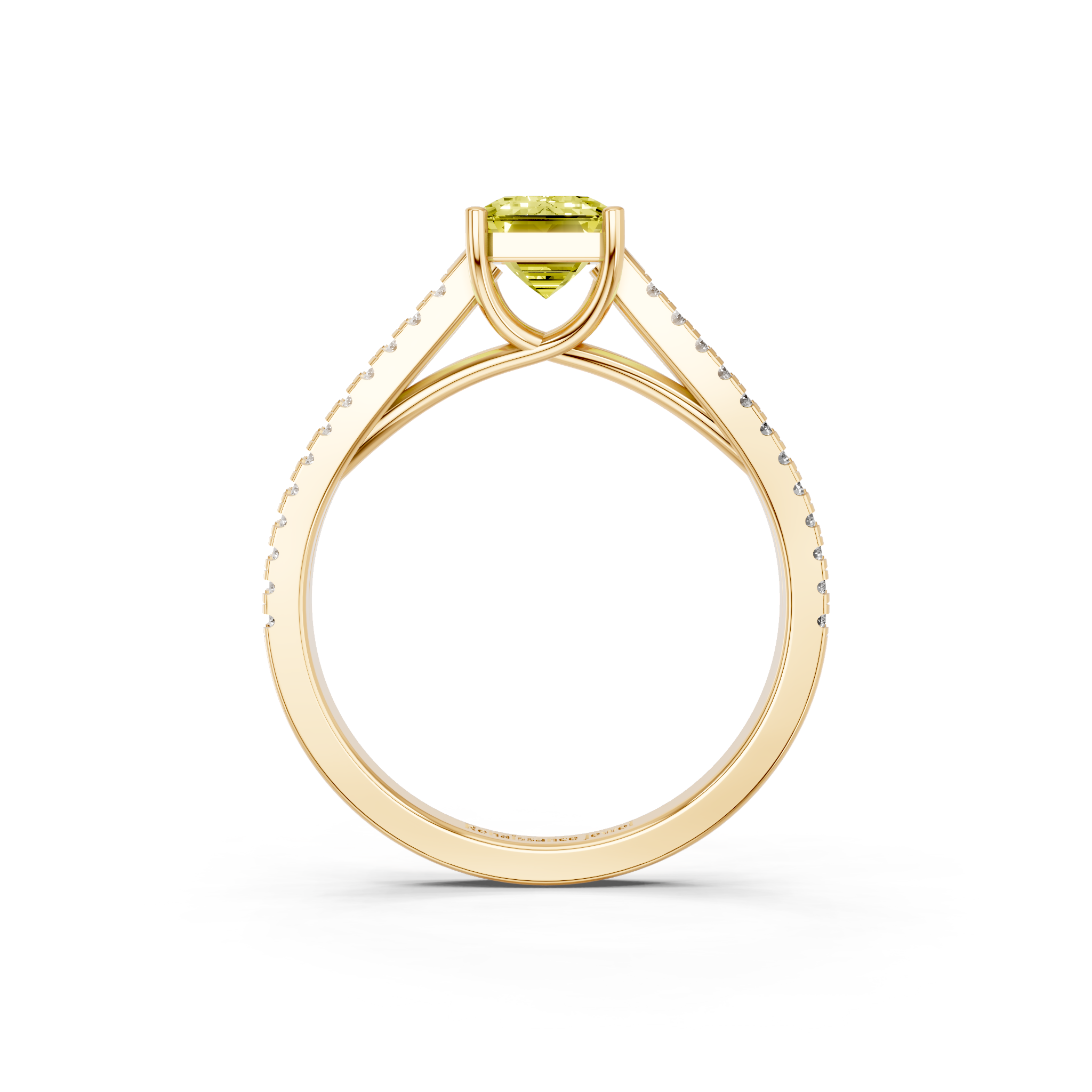 Yellow gold Fancy Yellow Emerald  Solitaire Split Shank Pavé Diamond Engagement Ring_307