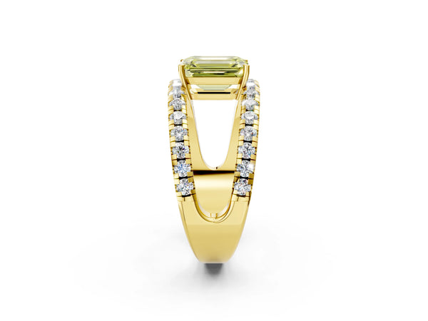 Yellow gold Fancy Yellow Emerald  Solitaire Split Shank Pave Diamond Ring