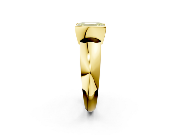 Yellow gold Fancy Yellow Emerald  Solitaire Tension Set Diamond Ring with Wide Band