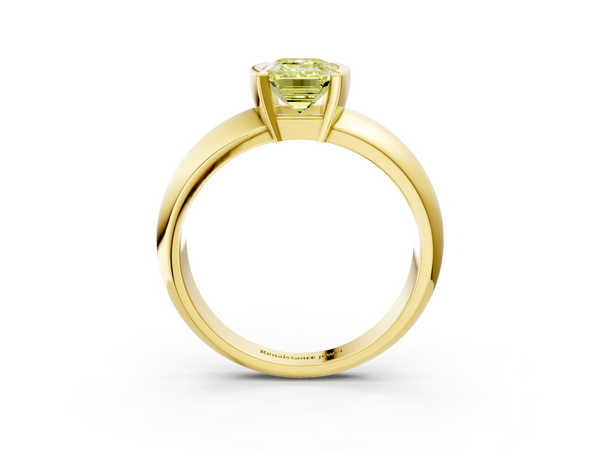 Yellow gold Fancy Yellow Emerald  Solitaire Tension Set Diamond Ring with Wide Band