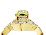 Yellow gold Fancy Yellow Emerald  Solitaire Twist Band Pavé Diamond Engagement Ring_36