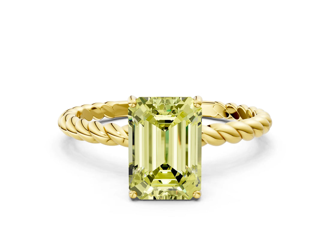Yellow gold Fancy Yellow Emerald  Solitaire Twist Band Ring with Four-Prong Setting_68