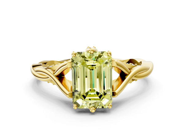 Yellow gold Fancy Yellow Emerald  Solitaire Twist Band Six-Prong Setting