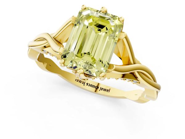 Yellow gold Fancy Yellow Emerald  Solitaire Twist Band Six-Prong Setting
