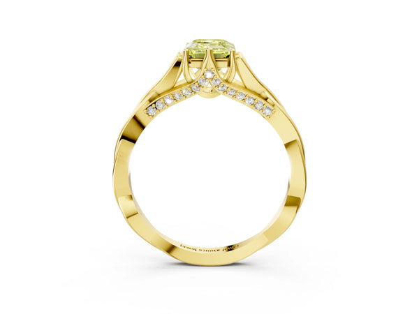 Yellow gold Fancy Yellow Emerald  Solitaire Twist Band Six-Prong Setting