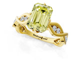Yellow gold Fancy Yellow Emerald  Solitaire Twist Band with Leaf Prong Setting 1
