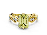 Yellow gold Fancy Yellow Emerald  Solitaire Twist Band with Leaf Prong Setting