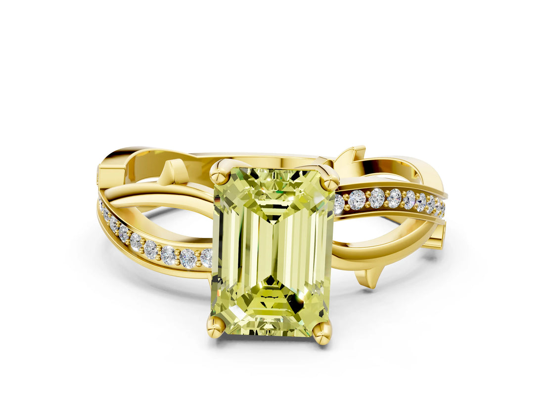 Yellow gold Fancy Yellow Emerald  Solitaire Twist Band with Pavé Accents and Four-Prong Setting_19